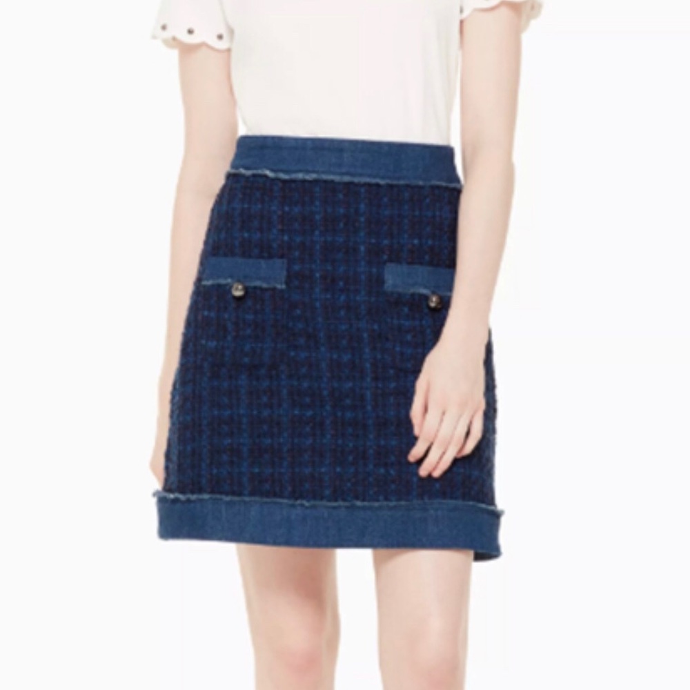 NWT Kate Spade Denim Trim Tweed Skirt